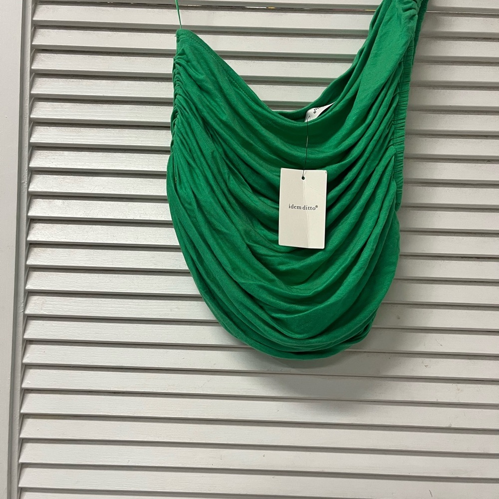 NWT✨IDEM DITTO✨Green Draped Women's one shoulder top✨small - Picture 2 of 3